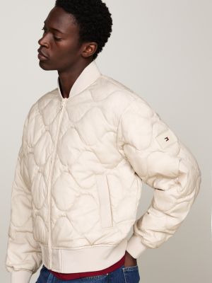 beige onion quilted water repellent bomber jacket for men tommy hilfiger