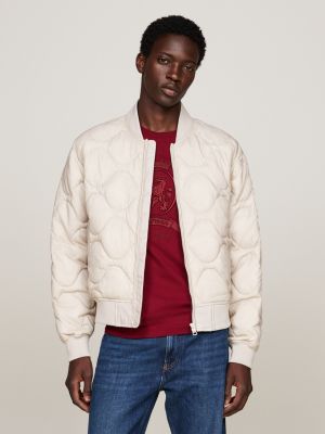 bomber idrorepellente con motivo trapuntato beige da uomini tommy hilfiger