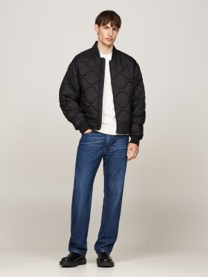 bomber idrorepellente con motivo trapuntato nero da uomini tommy hilfiger