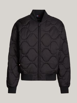 bomber idrorepellente con motivo trapuntato nero da uomini tommy hilfiger