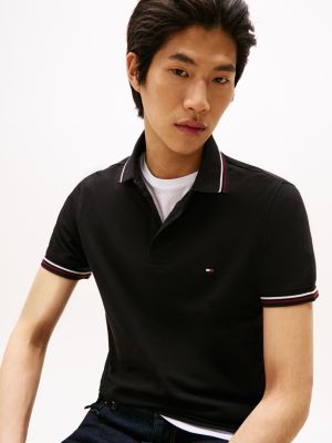 black slim fit tipped polo shirt for men tommy hilfiger