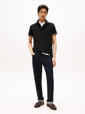 zwart slim fit polo met contraststreep voor heren - tommy hilfiger