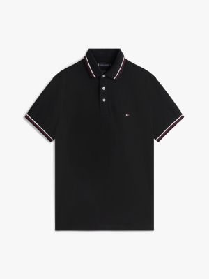 black slim fit tipped polo shirt for men tommy hilfiger