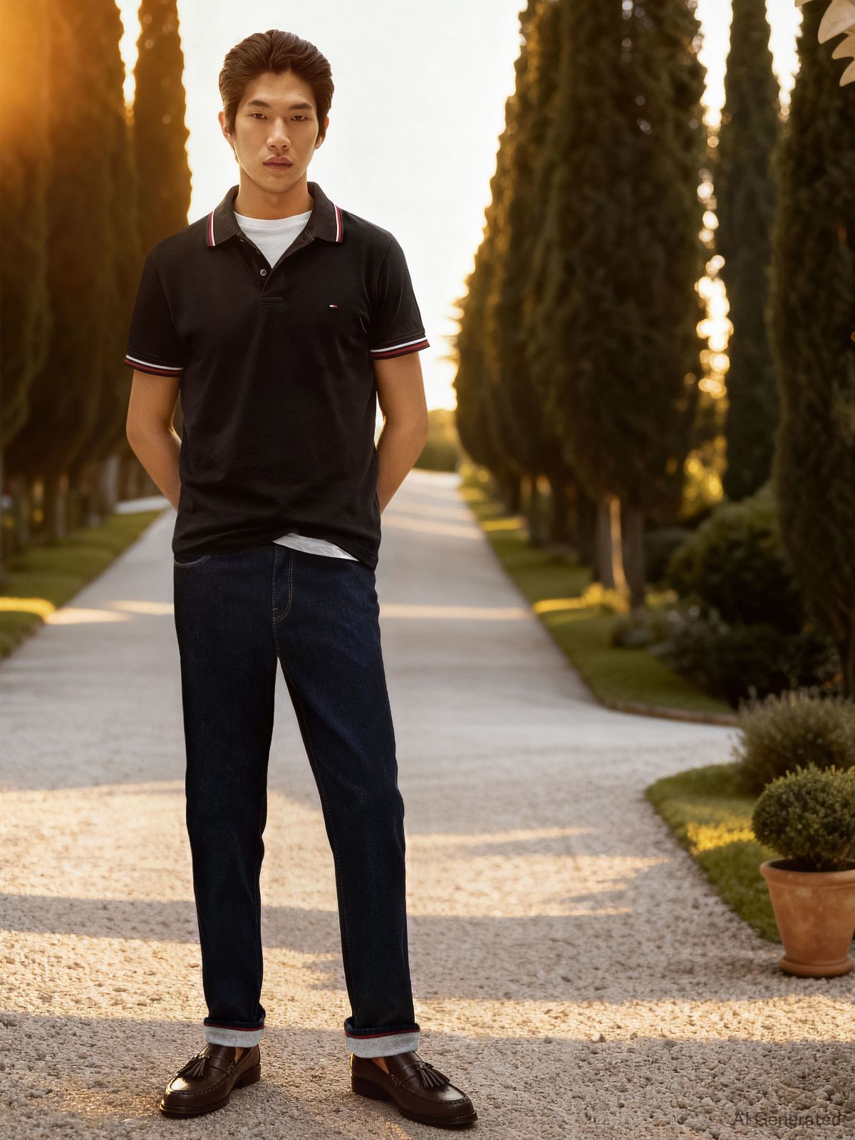 Slim Fit Tipped Polo Shirt — Black