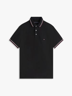 polo ajusté à liserés noir pour hommes tommy hilfiger
