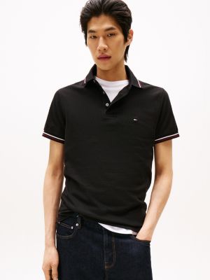 black slim fit tipped polo shirt for men tommy hilfiger