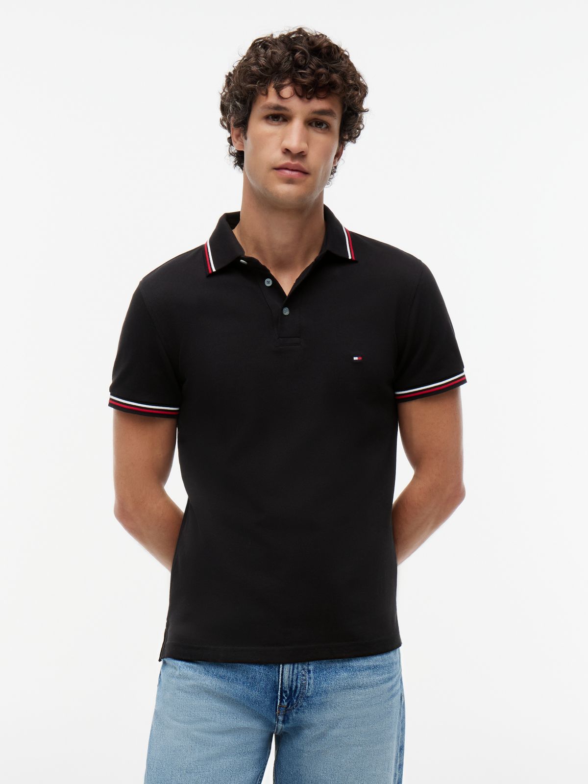 Slim Fit Tipped Polo Shirt — Black