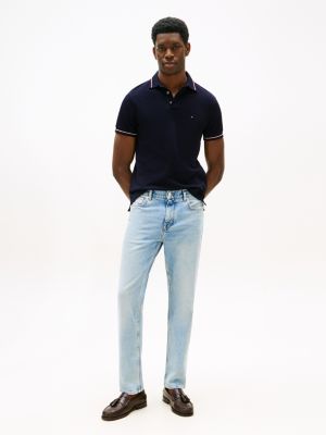 blau slim fit poloshirt mit kontrast-details für herren - tommy hilfiger