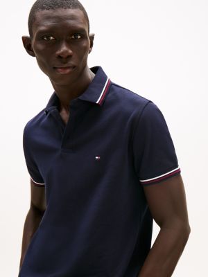 blue slim fit tipped polo shirt for men tommy hilfiger