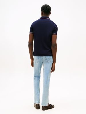 blau slim fit poloshirt mit kontrast-details für herren - tommy hilfiger