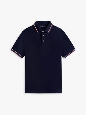 blau slim fit poloshirt mit kontrast-details für herren - tommy hilfiger