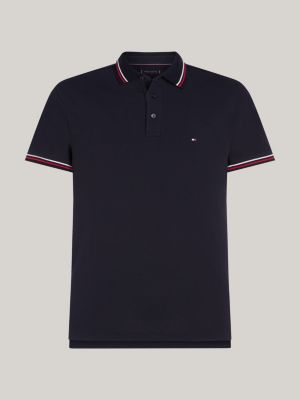 polo slim fit con bordi a contrasto blu da uomini tommy hilfiger