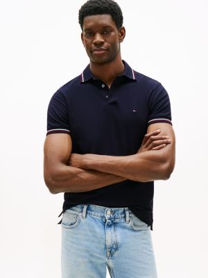 blau slim fit poloshirt mit kontrast-details für herren - tommy hilfiger