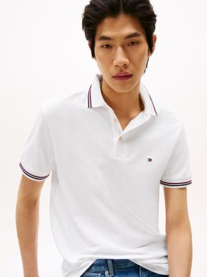 wit slim fit polo met contraststreep voor heren - tommy hilfiger