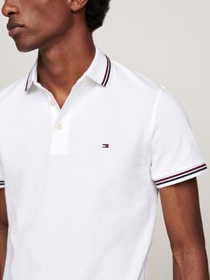 wit slim fit polo met contraststreep voor heren - tommy hilfiger