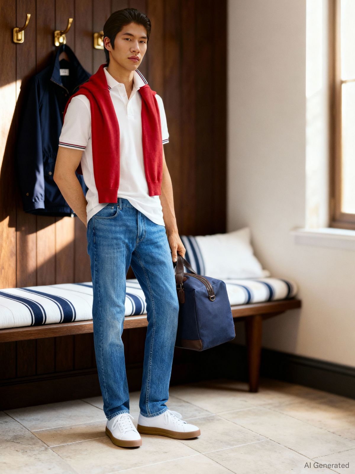 Slim Fit Tipped Polo Shirt — White