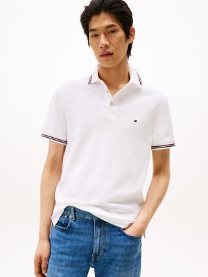 white slim fit tipped polo shirt for men tommy hilfiger