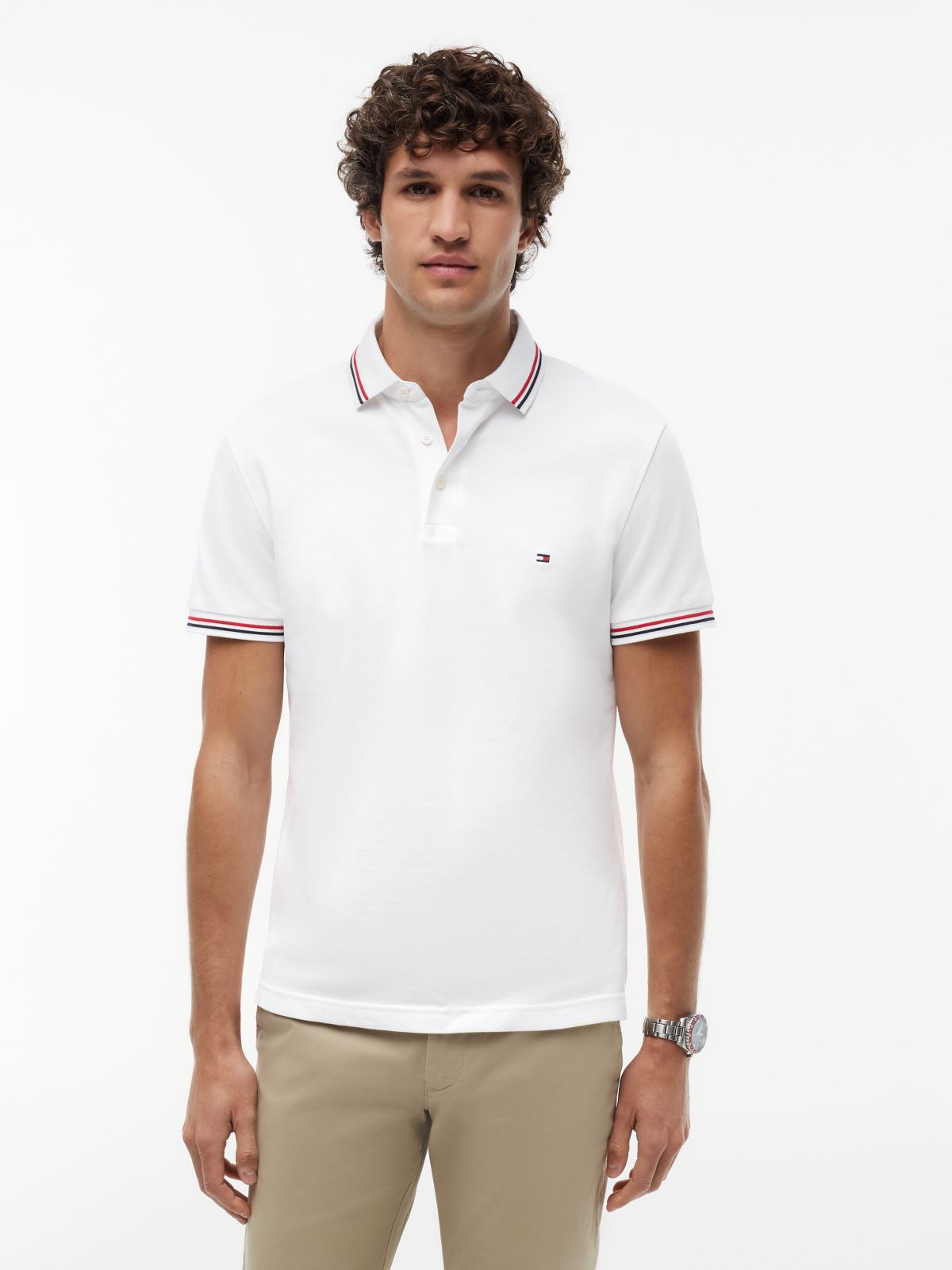 Slim Fit Tipped Polo Shirt — White