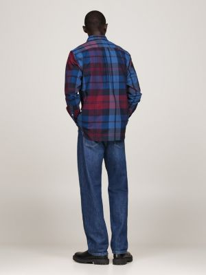 camicia oxford a quadri tartan black watch rosso da uomini tommy hilfiger