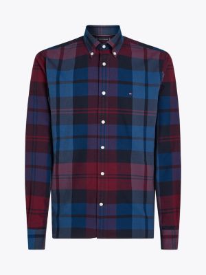 red black watch tartan regular oxford shirt for men tommy hilfiger