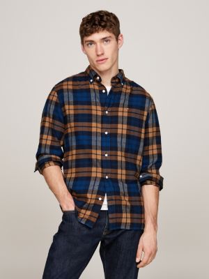 blue black watch tartan regular fit shirt for men tommy hilfiger