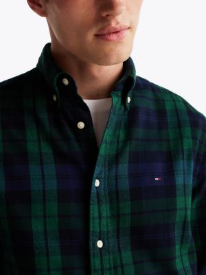 camicia a quadri tartan black watch verde da uomini tommy hilfiger