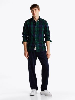 camisa de corte regular en tartán black watch verde de hombres tommy hilfiger