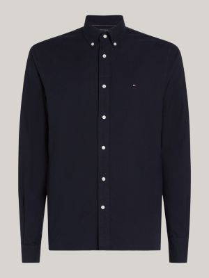 blue garment dyed regular fit oxford shirt for men tommy hilfiger