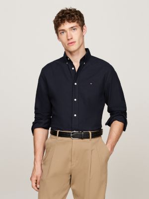 blau stückgefärbtes regular fit oxford-hemd für herren - tommy hilfiger