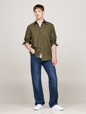 camicia oxford regular fit tinta in capo khaki da uomini tommy hilfiger