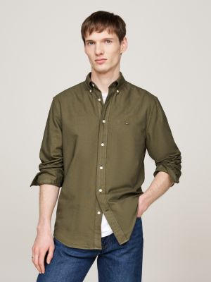 khaki stückgefärbtes regular fit oxford-hemd für herren - tommy hilfiger