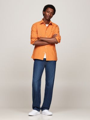 orange stückgefärbtes regular fit oxford-hemd für herren - tommy hilfiger