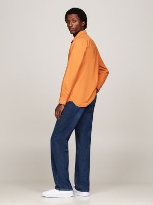 orange koszula z bawełny oxford farbowana po uszyciu dla mężczyźni - tommy hilfiger