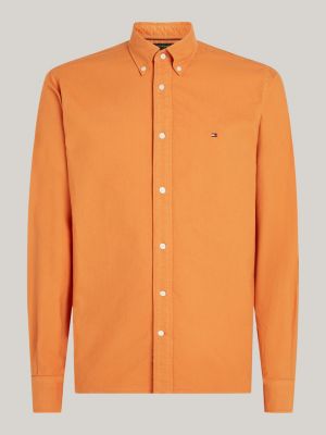 orange stückgefärbtes regular fit oxford-hemd für herren - tommy hilfiger