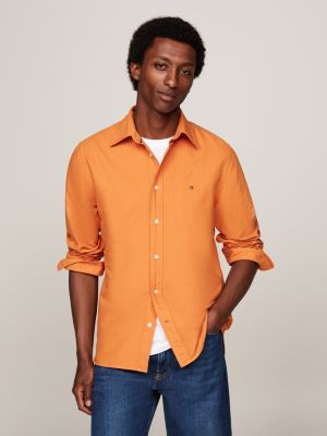 orange garment dyed regular fit oxford shirt for men tommy hilfiger