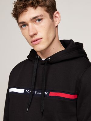 felpa con cappuccio e logo nero da uomini tommy hilfiger