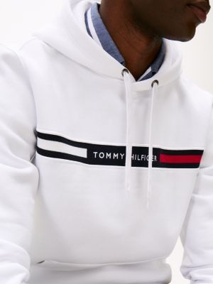 wit hoodie met trekkoord en logo op de borst voor heren - tommy hilfiger