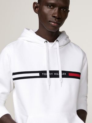 wit hoodie met trekkoord en logo op de borst voor heren - tommy hilfiger