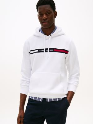 white hoodie met trekkoord en logo op de borst voor heren - tommy hilfiger