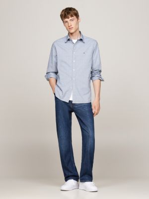 blauw regular fit poplin overhemd met tartanruit voor heren - tommy hilfiger