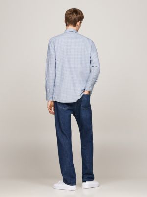 blauw regular fit poplin overhemd met tartanruit voor heren - tommy hilfiger