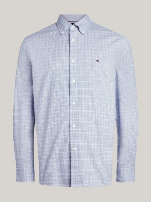 blue tartan check regular fit poplin shirt for men tommy hilfiger