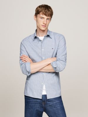 camicia regular fit in popeline a quadri blue da uomini tommy hilfiger