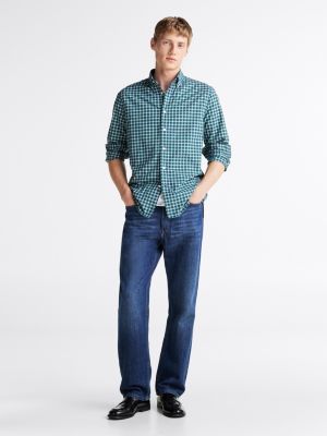 green tartan check regular fit poplin shirt for men tommy hilfiger