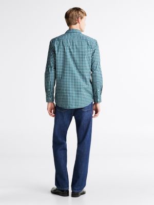 camicia regular fit in popeline a quadri verde da uomini tommy hilfiger