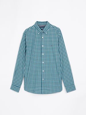 green tartan check regular fit poplin shirt for men tommy hilfiger