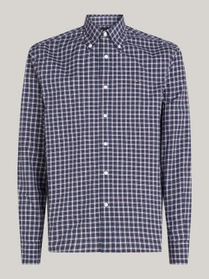 red tartan check regular fit poplin shirt for men tommy hilfiger