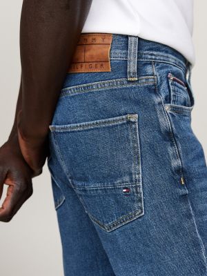 vaqueros denton rectos con efecto desteñido azul de hombres tommy hilfiger