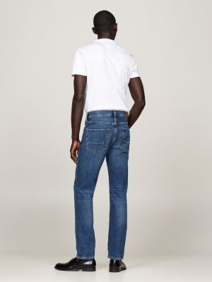vaqueros denton rectos con efecto desteñido azul de hombres tommy hilfiger