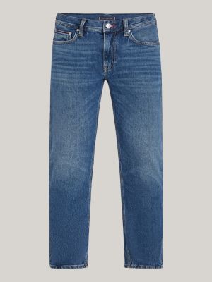 vaqueros denton rectos con efecto desteñido azul de hombres tommy hilfiger